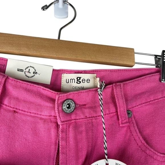 NWT Umgee Pink Ombre Denim Mini Skirt Size Large Gradient Dip Dye Raw Hem Y2 - Picture 6 of 13